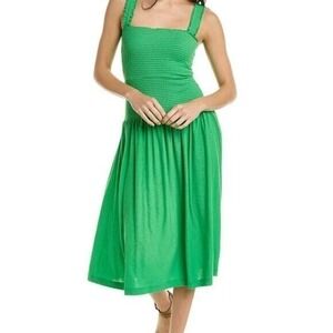 Nation LTD Bright Green Gabby Smocked Midi 100% Pima Cotton Casual Tank Dress L